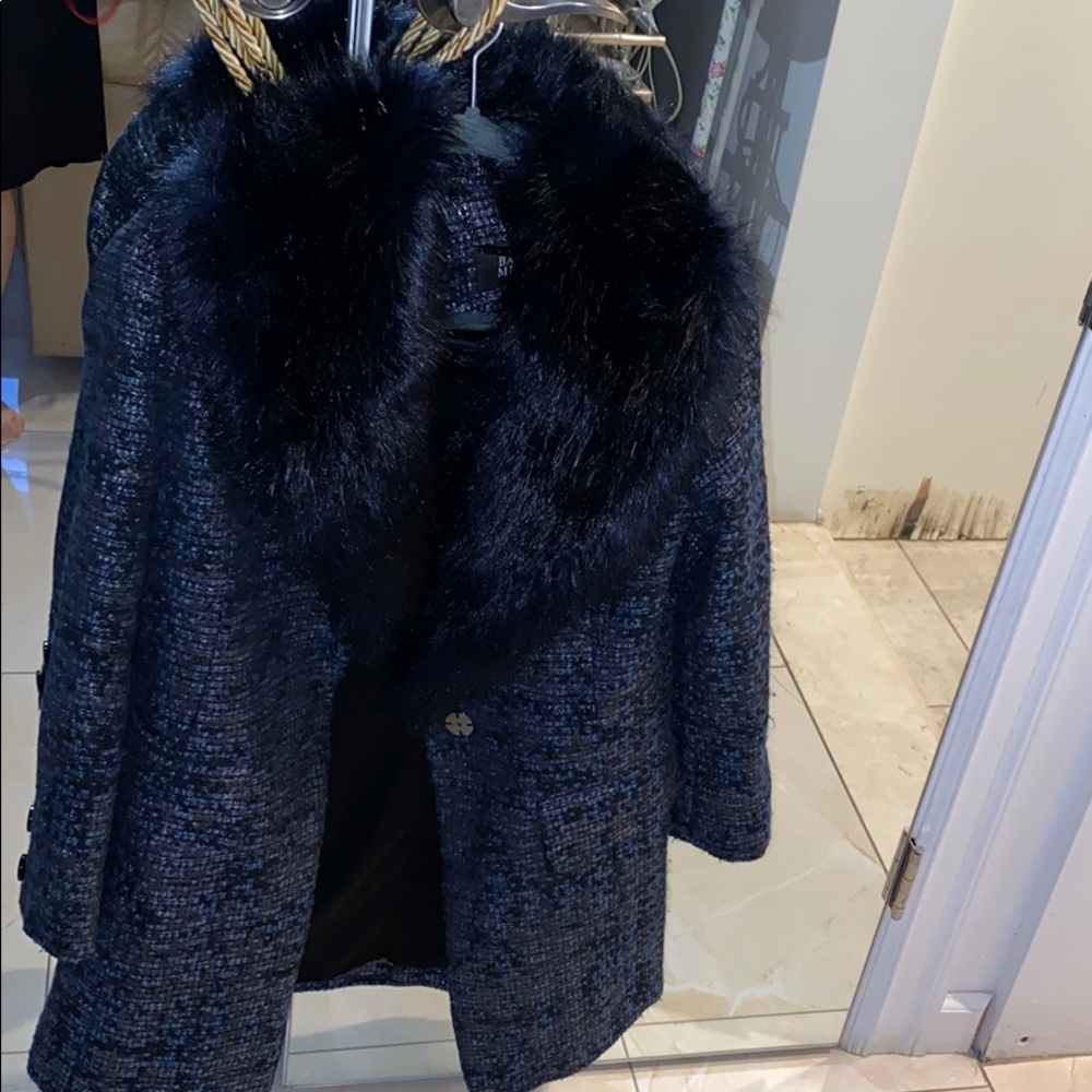 Badgley Mischka tweed coat with fur collar